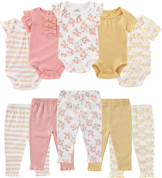 Baby Bodysuit and Pant Set Summer Ribbed Mix Match Infant Boy Girl Clothes Outfits