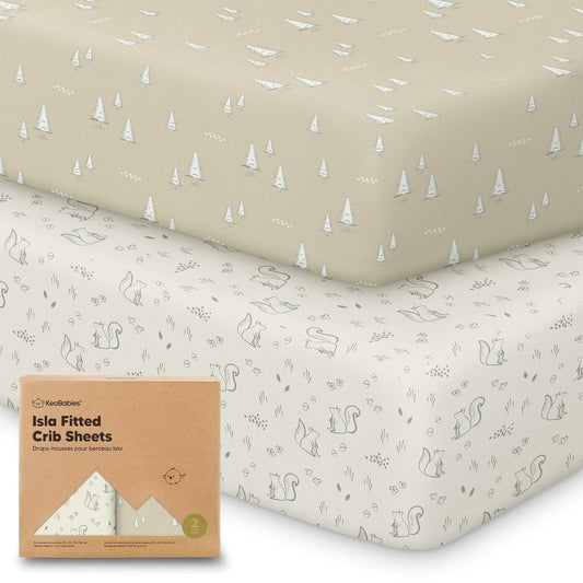 KeaBabies 2-Pack Baby Crib Sheets for Boys, Girls - 52x28 Viscose Derived from Bamboo Toddler Bed Sheets Neutral, Fitted Crib Mattress Cover for Standard Baby Bedding, Soft & Cozy (Pine Grove)