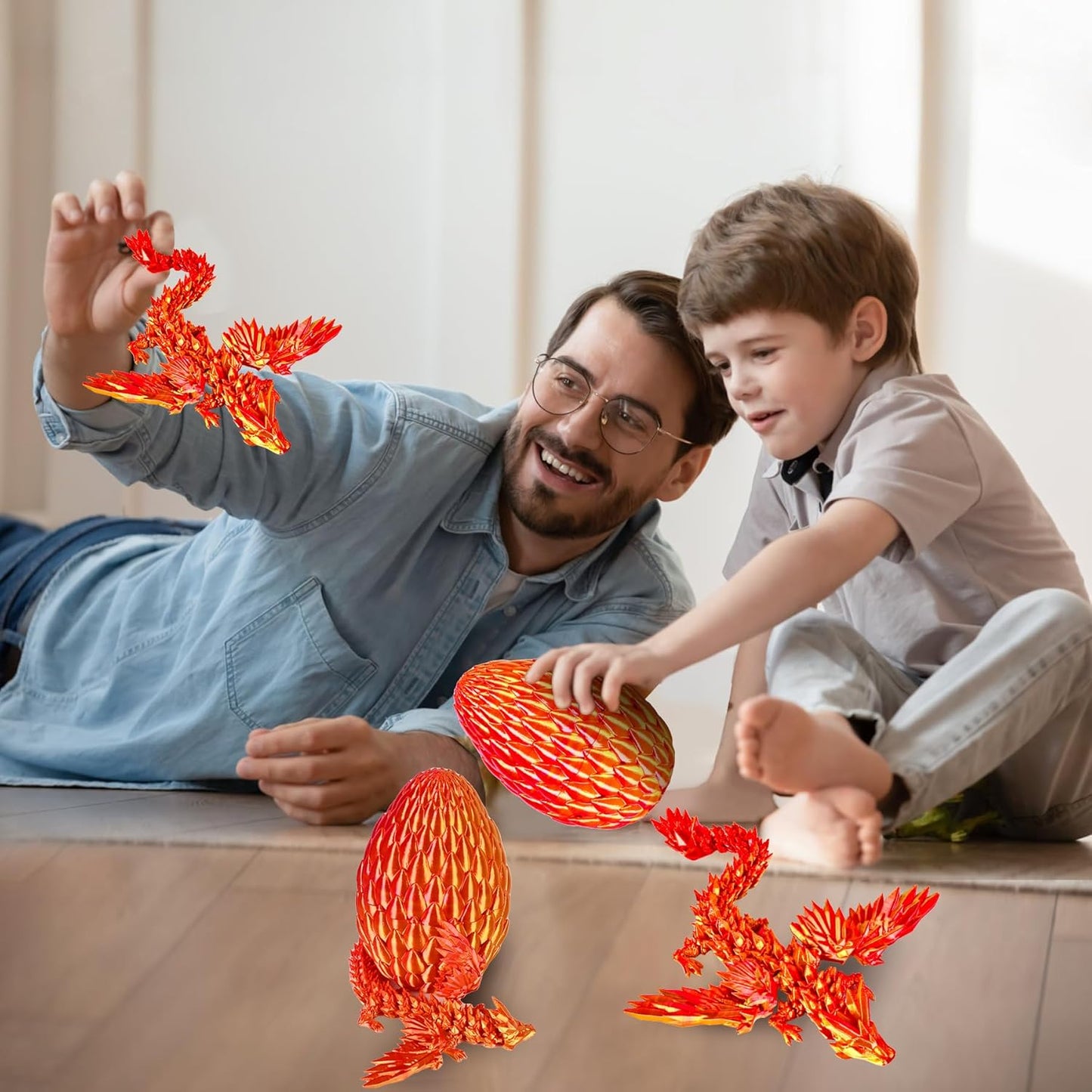 12inch Fly Dragon Egg, Year of The Dragon, 3D Printed Dragon, Executive Desk Toys, Articulated Dragon, Fidget Toys Gifts for Graduates Students Teachers Adults (Gold&Red)