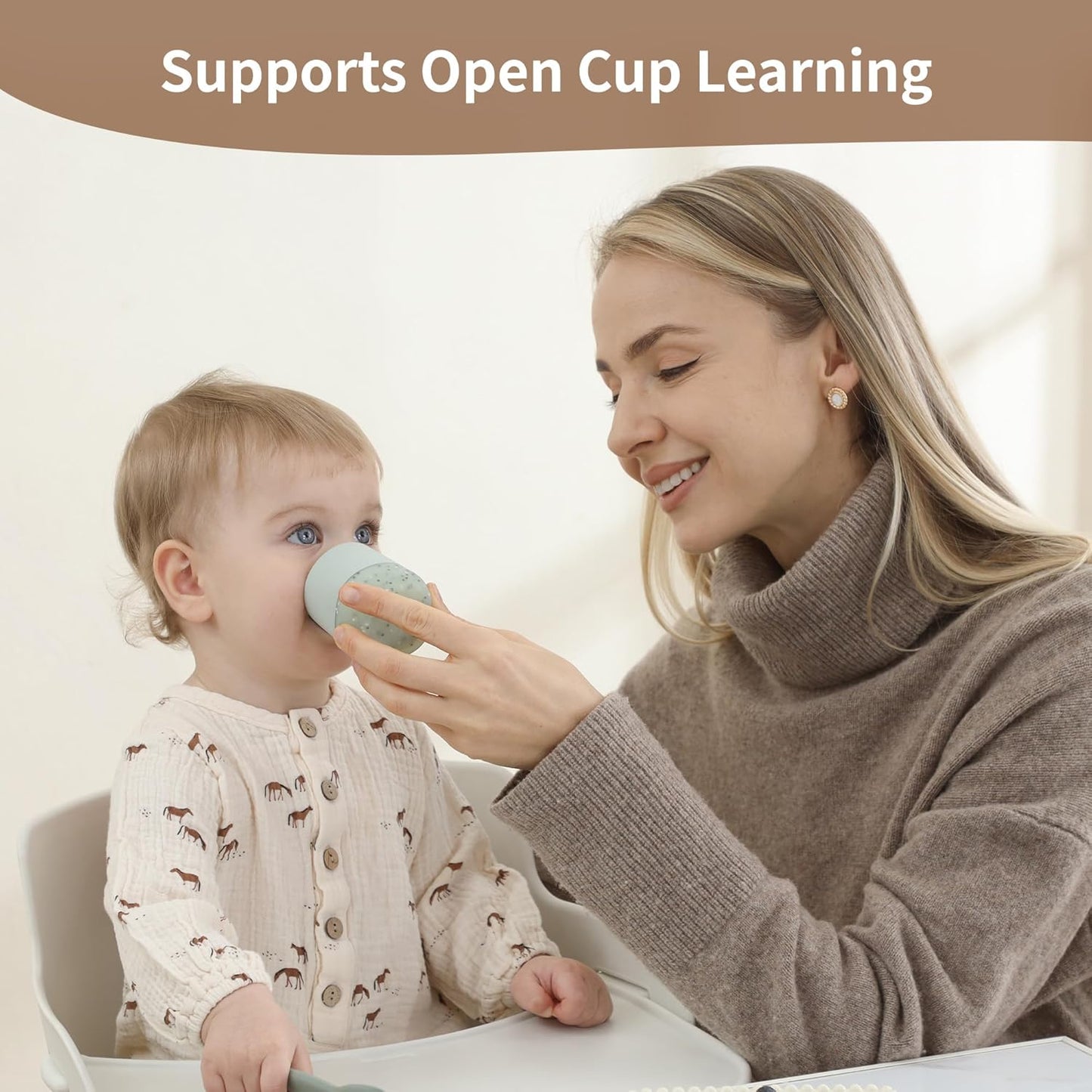 Moonkie Silicone Baby Cup 4 Months+ | Open Training Drinkware for Infants with Confetti Sprinkles | Baby-Led Weaning Essential | 2 oz (Ivory, 1 Pack)