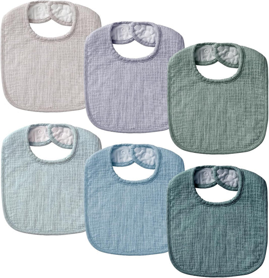 6-Pack Muslin Baby Bibs for Unisex Boys Girls, Cotton Baby Drool Bibs, Drooling and Teething Bibs for Infant