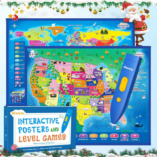 Bilingual Interactive for Kids Talking USA Map World Map for Kids Learning, Geography Toys Games Educational Electronic Map Personalized Gift/Toys for 4 5 6 7 8 9 10 Year Old Girls/Boys