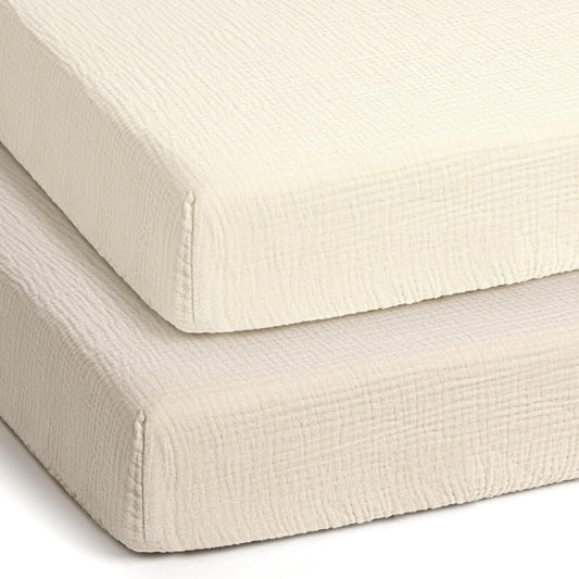 lulumoon Pack and Play Sheets Muslin: Cotton Fitted Sheets for Graco Pack N Play - Soft Playard Sheets for Boys and Girls 2Pack