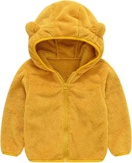 AIWUHE Toddler Boys Girls Hooded Jacket Fleece Hoodie Winter Warm Solid Color Teddy Coat Zip-up Bear Ear Sweater Fall Clothes