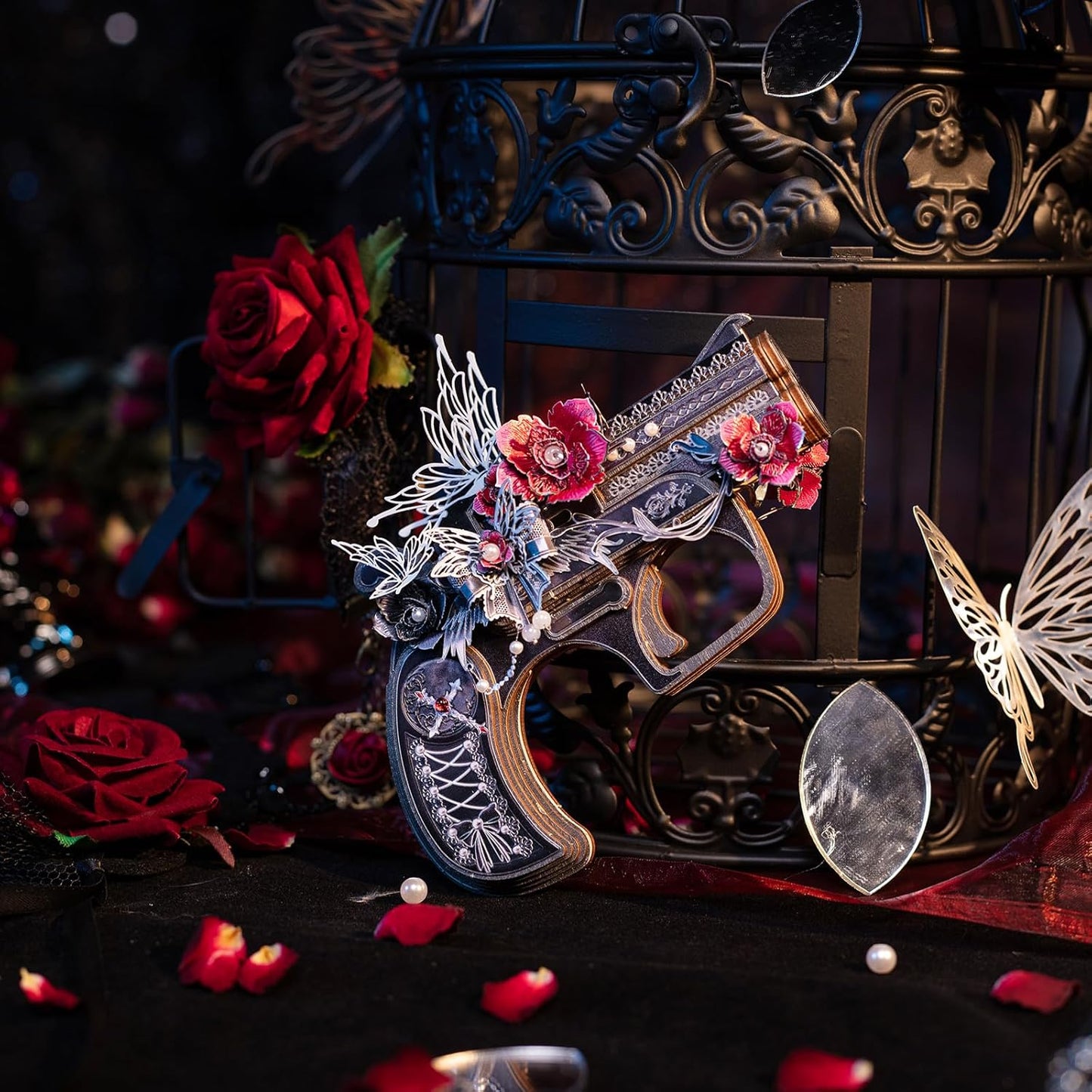 MU 3D Wooden Puzzle for Adult Derringer-Rose of The Night Defender Wood Gun Toy Building, AK47 Revolver Rubber Band Gun Pistol Toys 3D Metal Puzzles Model Kits, DIY Kits Hobbies Xmas Birthday Gift