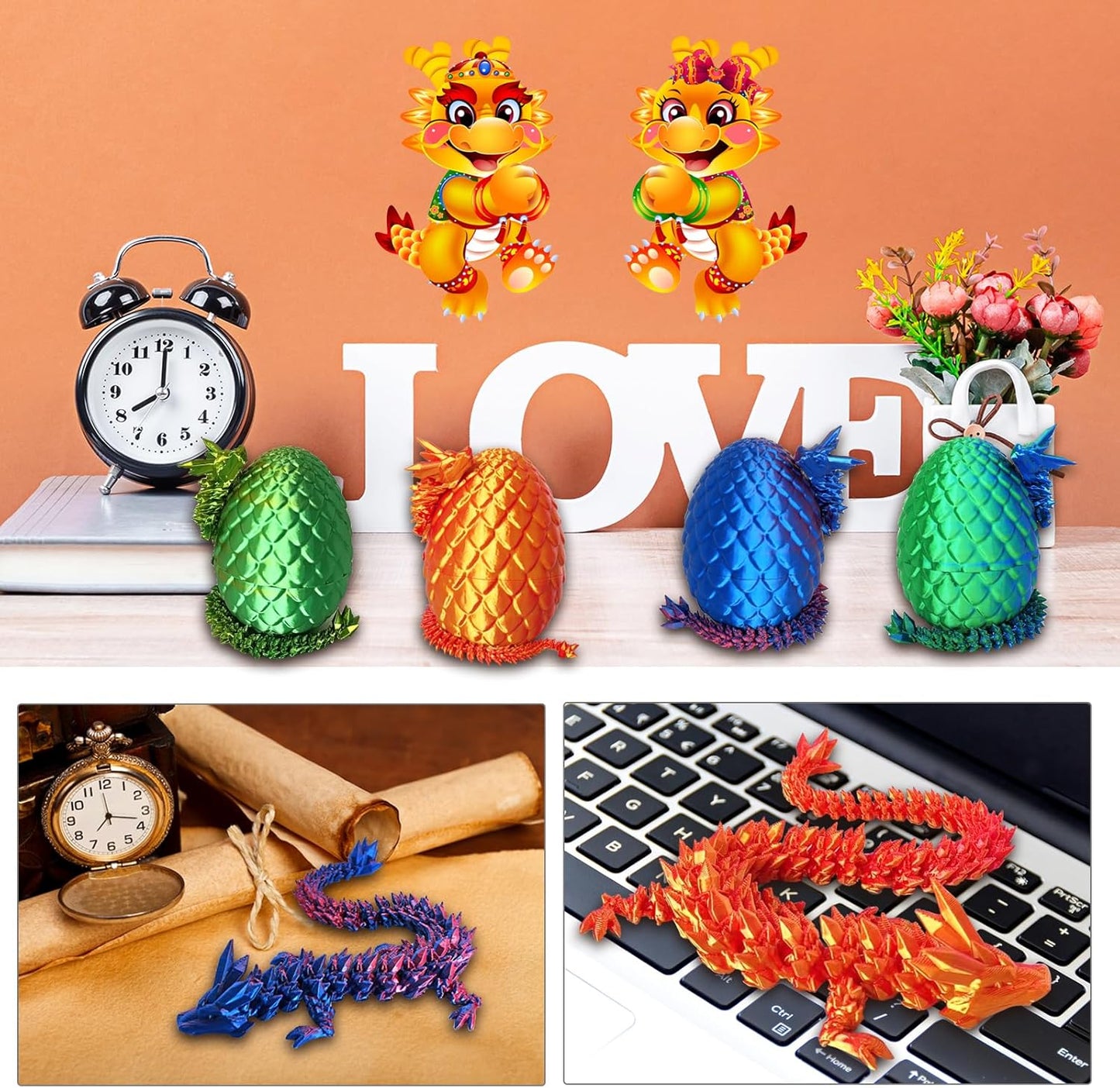 3D Printed Dragon Egg, 3D Printed Articulated Dragon Eggs with Dragon Inside, Crystal Dragon Fidget Toy, Adults Fidget Toys, Mystery Dragon Egg for Autism and ADHD（Laser Purple）