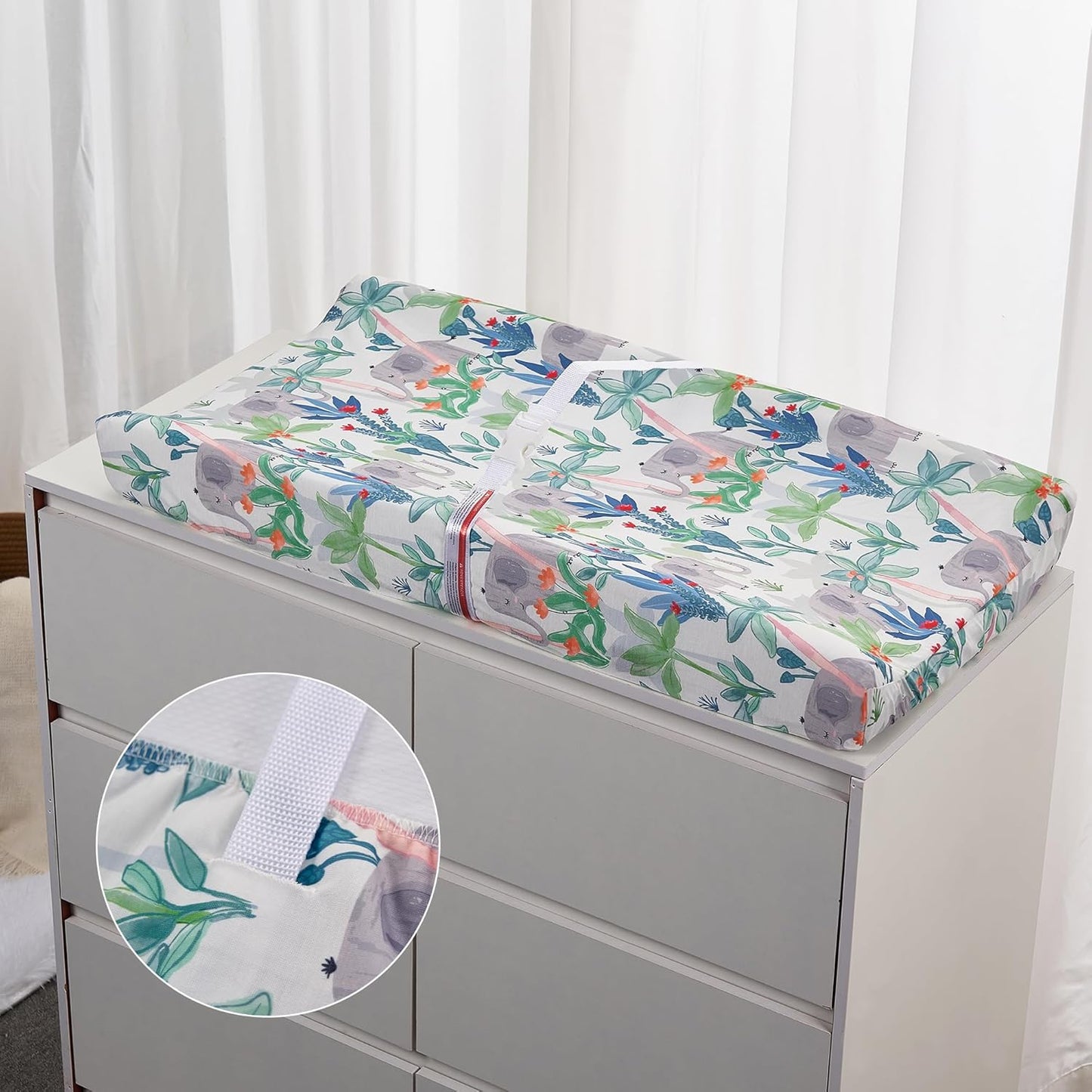 TILLYOU Baby Changing Pad Cover, Changing Table Cover for Girls Boys, Ultra Soft Breathable, 2 Pack Rainforest Elephant & Grey