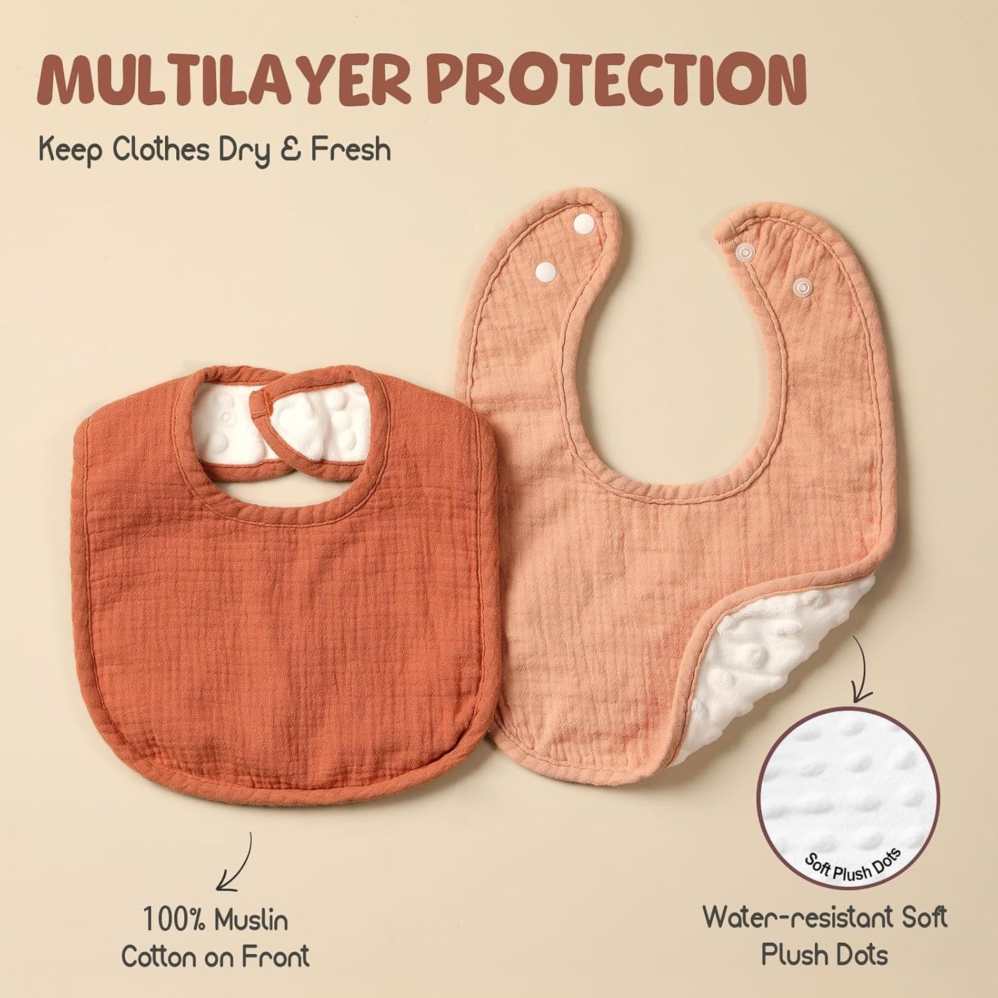 6-Pack Muslin Baby Bibs for Unisex Boys Girls, Cotton Baby Drool Bibs, Drooling and Teething Bibs for Infant