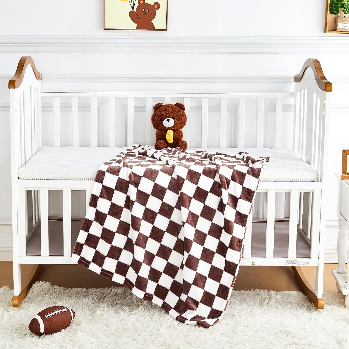 Yurhap Checkered Baby Blanket Fleece Baby Blankets Neutral for Boys Girls, Super Soft Warm Lightweight Infant Toddler Newborn Receiving Gifts for Crib Stroller, 30x40 Inch, Brown