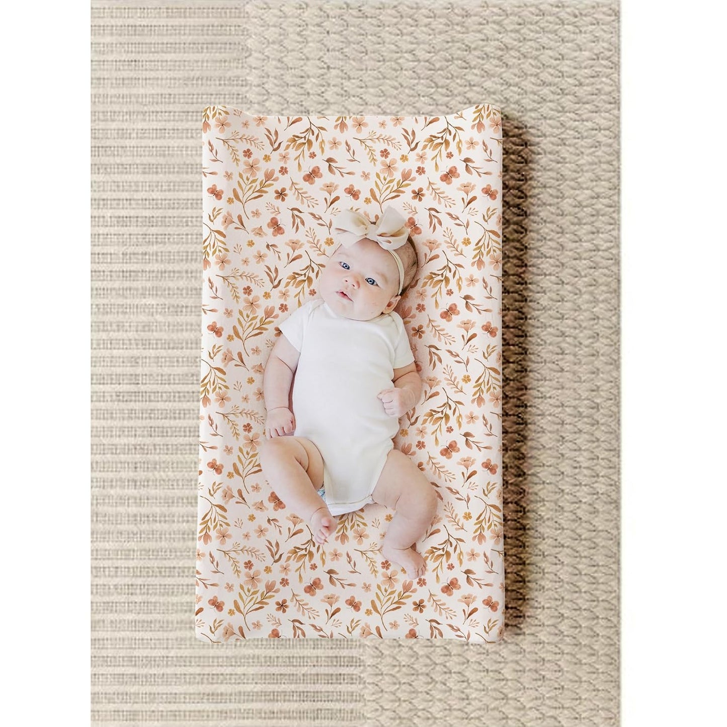 Konssy 2 Pack Stretchy Changing Pad Covers for Girl, Boy, Silky Soft Changing Table Cover, Breathable Baby Nursery Diaper Chang Pad Sheets (Autumn Bloom,Clay)