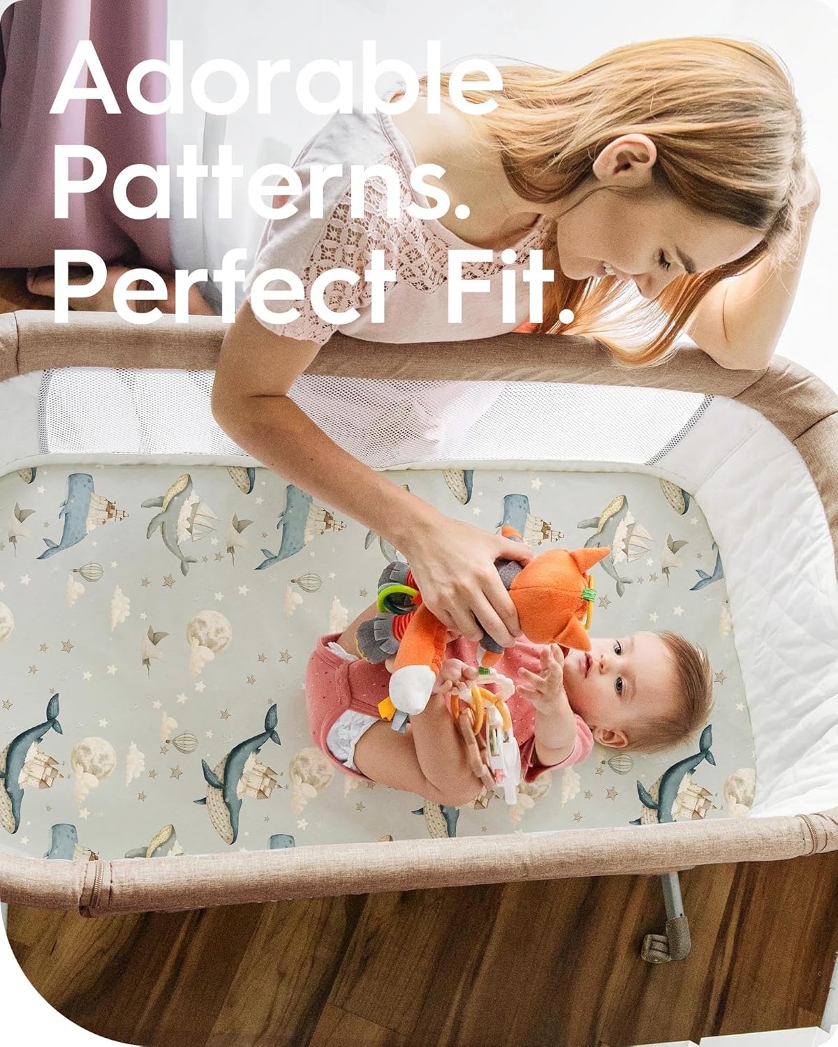 Graco Pack and Play Sheets Fitted, TotBasic Ultra Soft Mini Crib Sheets Boy, Neutral Pack N Play Mattress Sheets Hypoallergenic and Soothing, Premium Jersey Playrad Sheets, 2 Pack