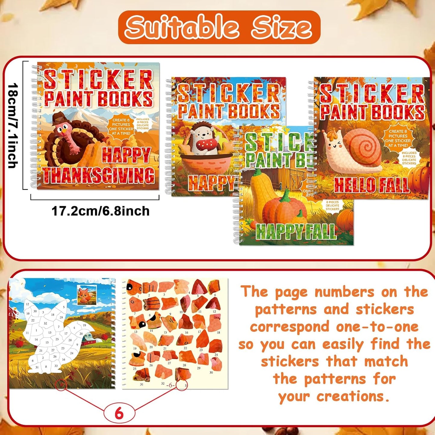 4PCS Thanksgiving Paint by Sticker Books Crafts for Kids Ages 4-8 Fall Sticker by Number Books Activity Book for Kids Age 3-5 Puzzle Book Craft Art Toddler Gift with Turkey Pumpkin 32 Pictures