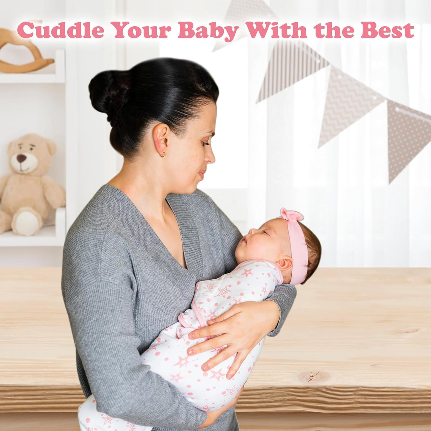 Bublo Baby Swaddles for Newborns – 3-Pack Infant Swaddles 0-3 Months – Adjustable Swaddle Sleep Sack – Soft Organic Cotton Baby Wrap for Safe & Cozy Sleep (Rose Pink)