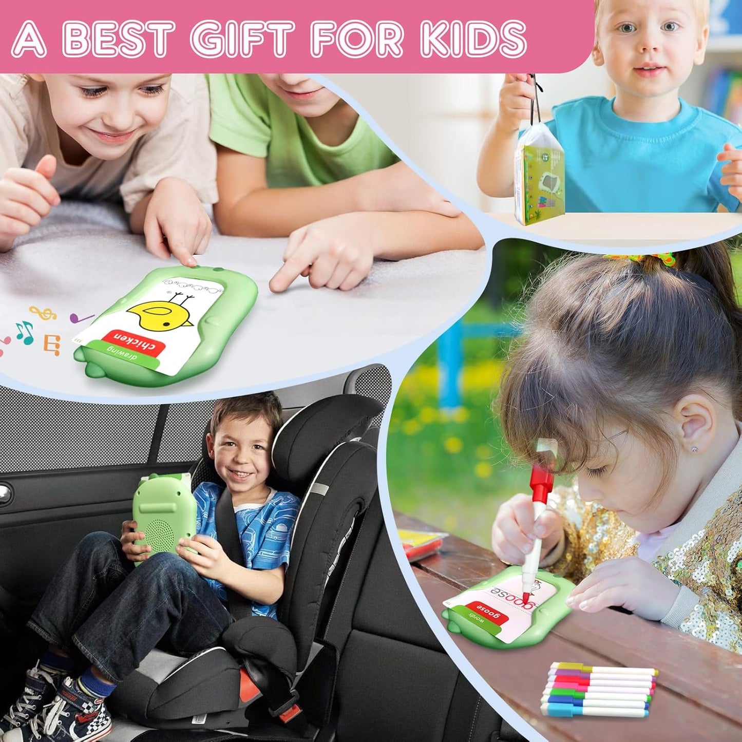 Reusable Writing & Drawing Talking Flash Cards for Toddlers - 168 Phonics Learning Cards with 8 Color Pens, Montessori Sensory Toys for Autism, Speech Therapy, Preschool Education - Gift for Ages 2-6.