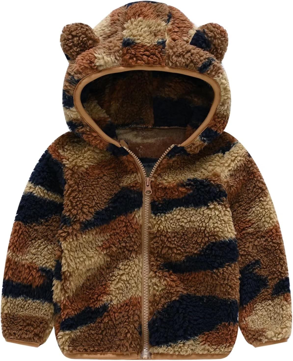 AIWUHE Toddler Boys Girls Hooded Jacket Fleece Hoodie Winter Warm Solid Color Teddy Coat Zip-up Bear Ear Sweater Fall Clothes