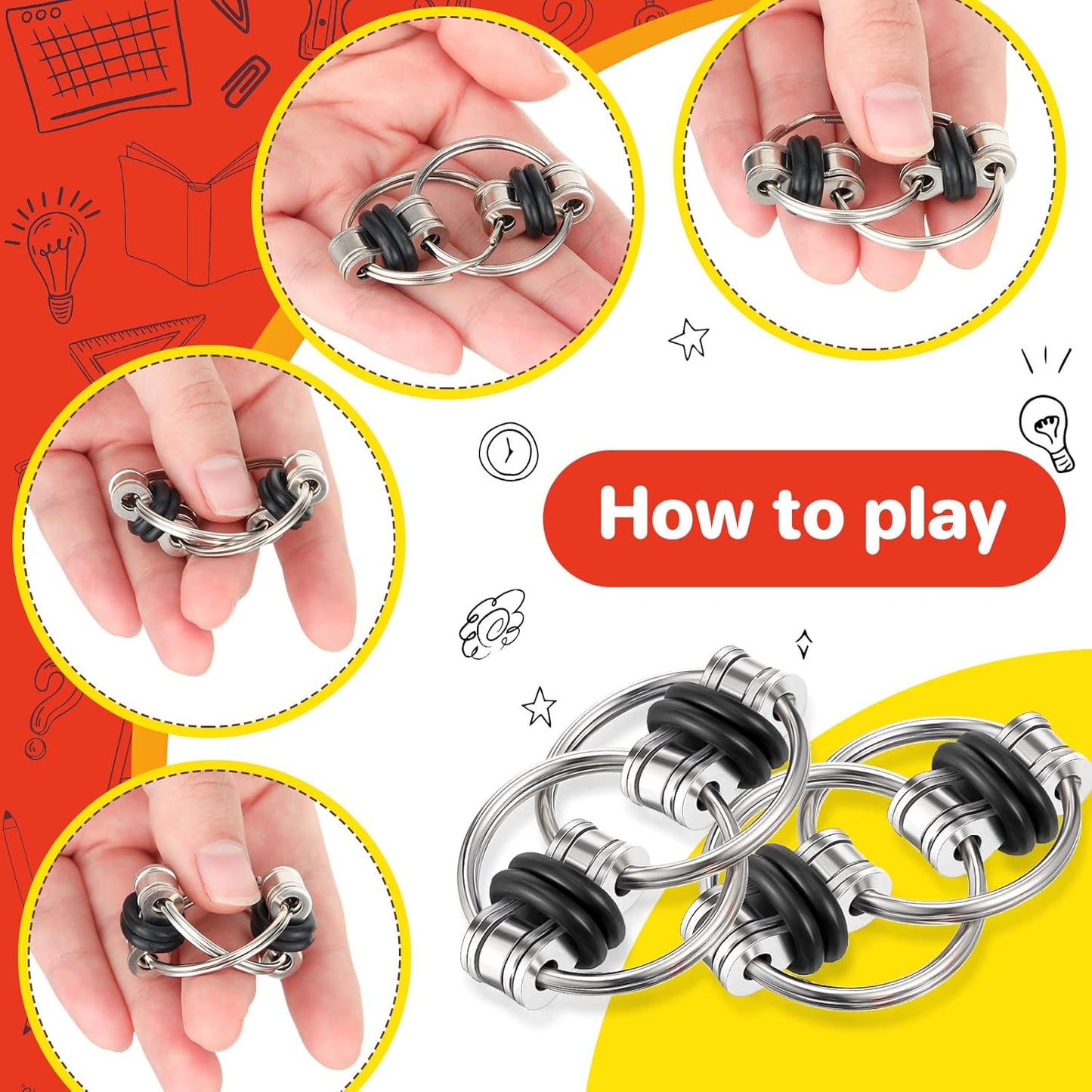 Hicarer 8 Pieces Fidget Toys Set includes 4 Flippy Roller Chain and 4 Six Roller Bike Chain Toys for Adults and Teenagers in Learning Help (Black)