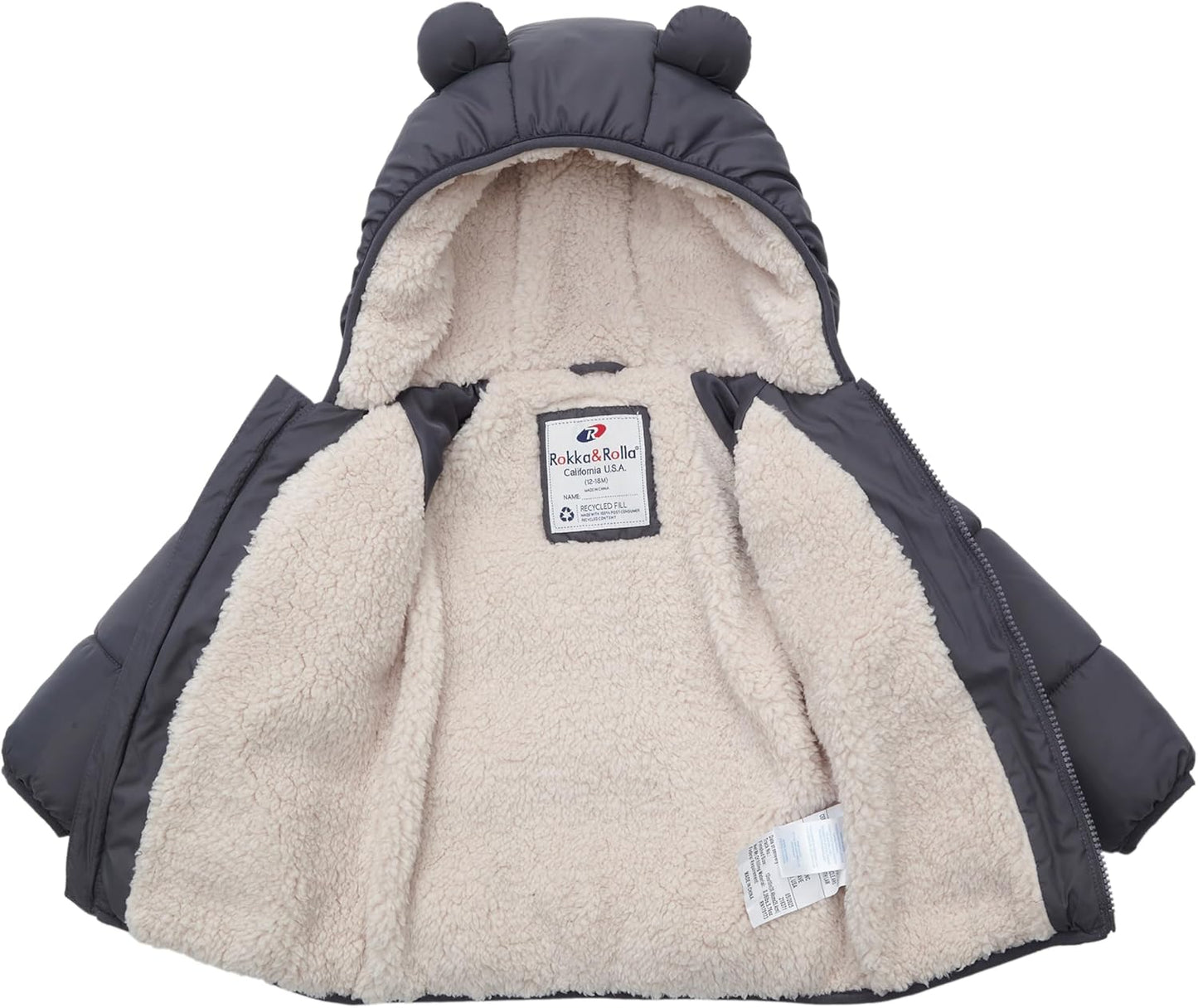 Rokka&Rolla Baby Boys' Water-Resistant Sherpa Fleece Lined Puffer Jacket Winter Coat for Newborn Infants Toddler