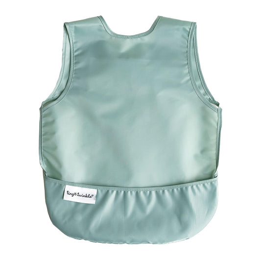 Tiny Twinkle Mess Proof Baby Bib - Waterproof & Lightweight Baby-Led Weaning Apron | 100% Recycled Polyester, Easy Clean & Machine Washable (Sage Green, Small 6-24 Months)