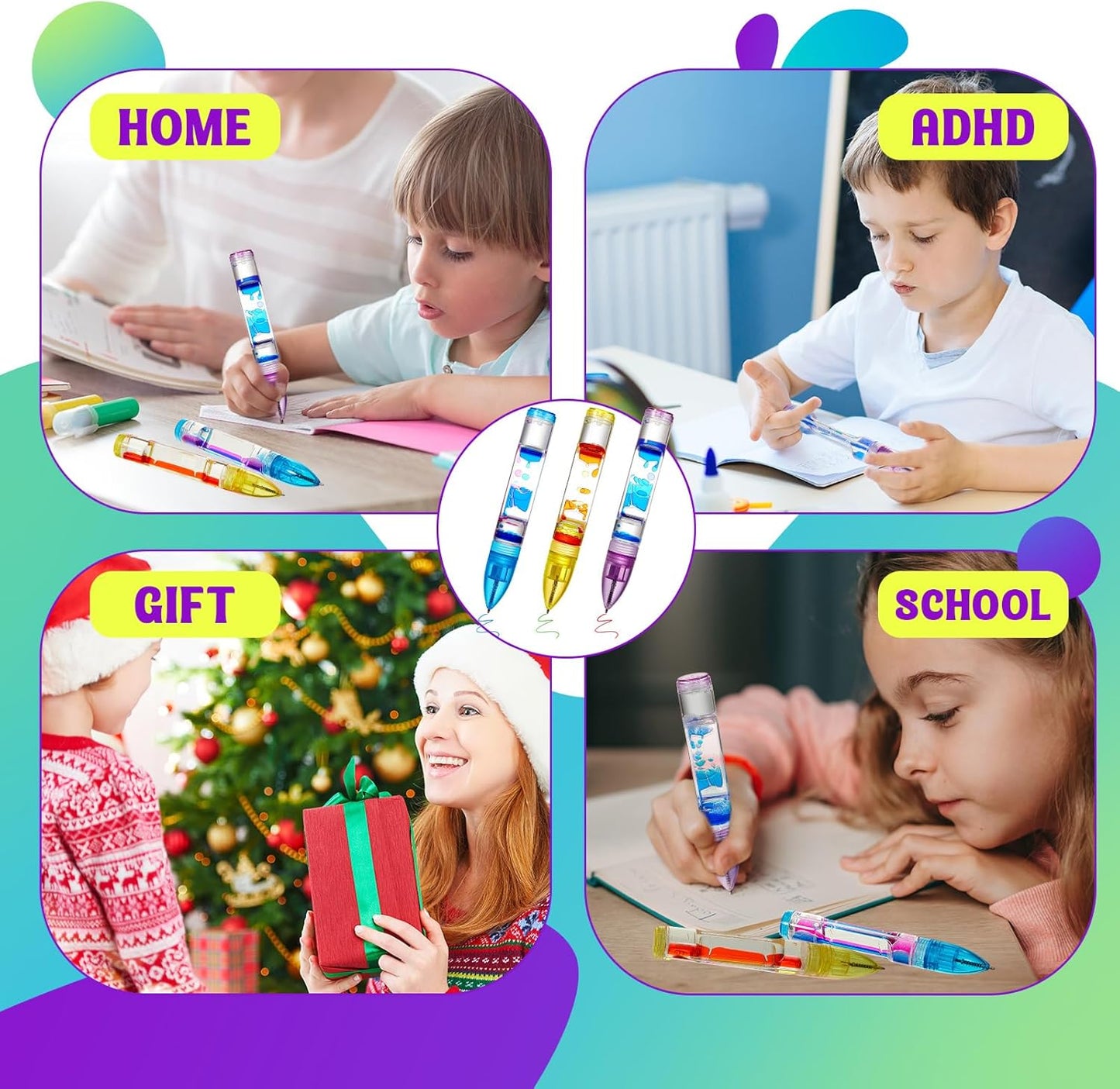3 Pcs Liquid Motion Bubbler Pens Cool Pens Fidget Pen Fun Liquid Timer Pen Fidget Toys Office Desk Toys Novelty Gifts for Autism Adhd Anxiety Stress Relief Sensory Play (Blue, Purple, Yellow)