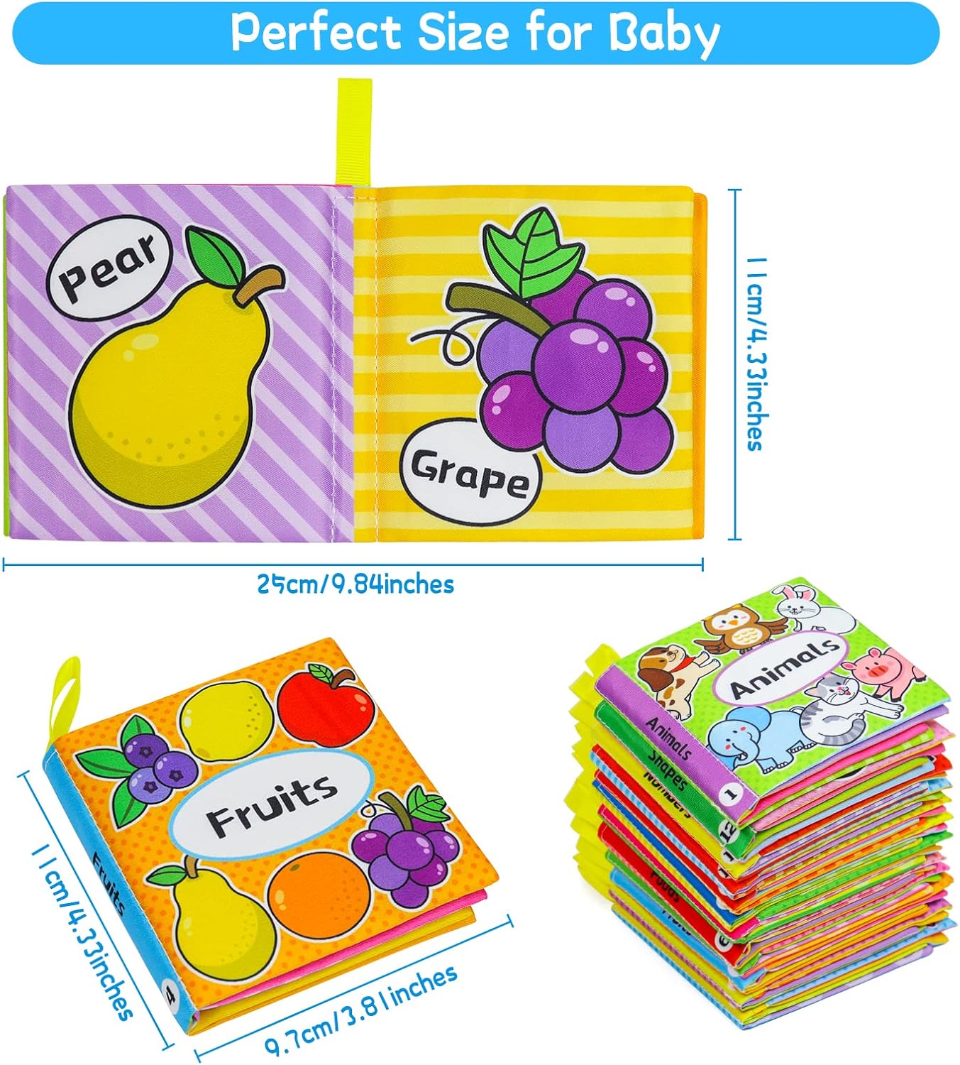 OKOOKO 12PCS Soft Baby Books, Soft Cloth Books, Bath Toys, Crinkle Washable Non-Toxic Early Education Preschool Learning Toy for Newborns Babies Infants Toddlers Kids