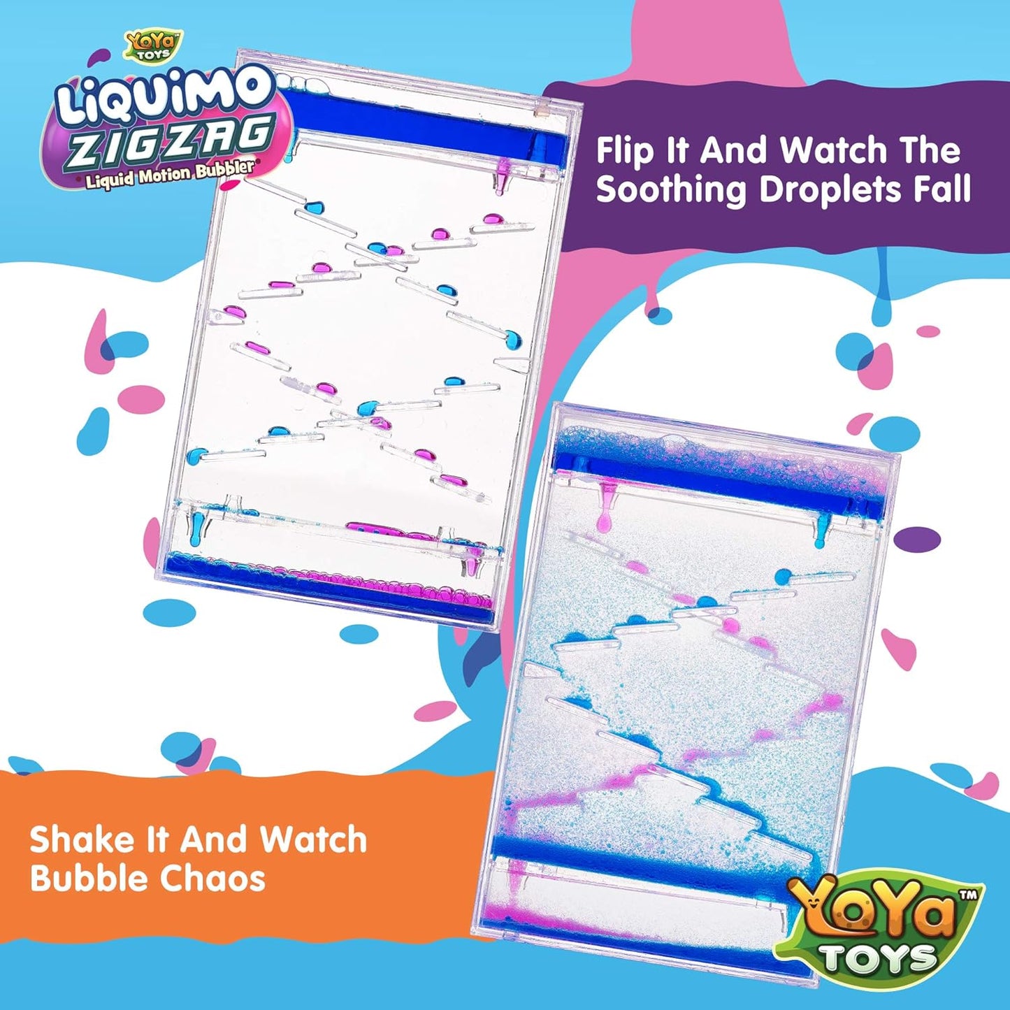 YoYa Toys Liquimo Liquid Zig Zag Motion Bubbler for Kids and Adults - Satisfying Toys for Stress and Anxiety Relief - Fidget Toy Can Be Used as a Colorful Kitchen Timer - 3 Pack