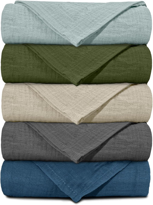 Muslin Receiving Blankets, Neutral Blanket Swaddling for Newborn Boys and Girls, 5 Pack Breathable and Skin-Friendly Swaddle Wrap for Infant Baby (Graceful Colors)