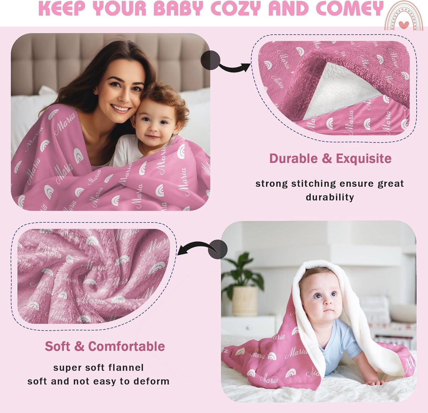 Personalized Baby Blanket for Girl Custom Name Blanket for Girl Newborn New Mom Customized Gifts for Baby Shower Christmas Birthday