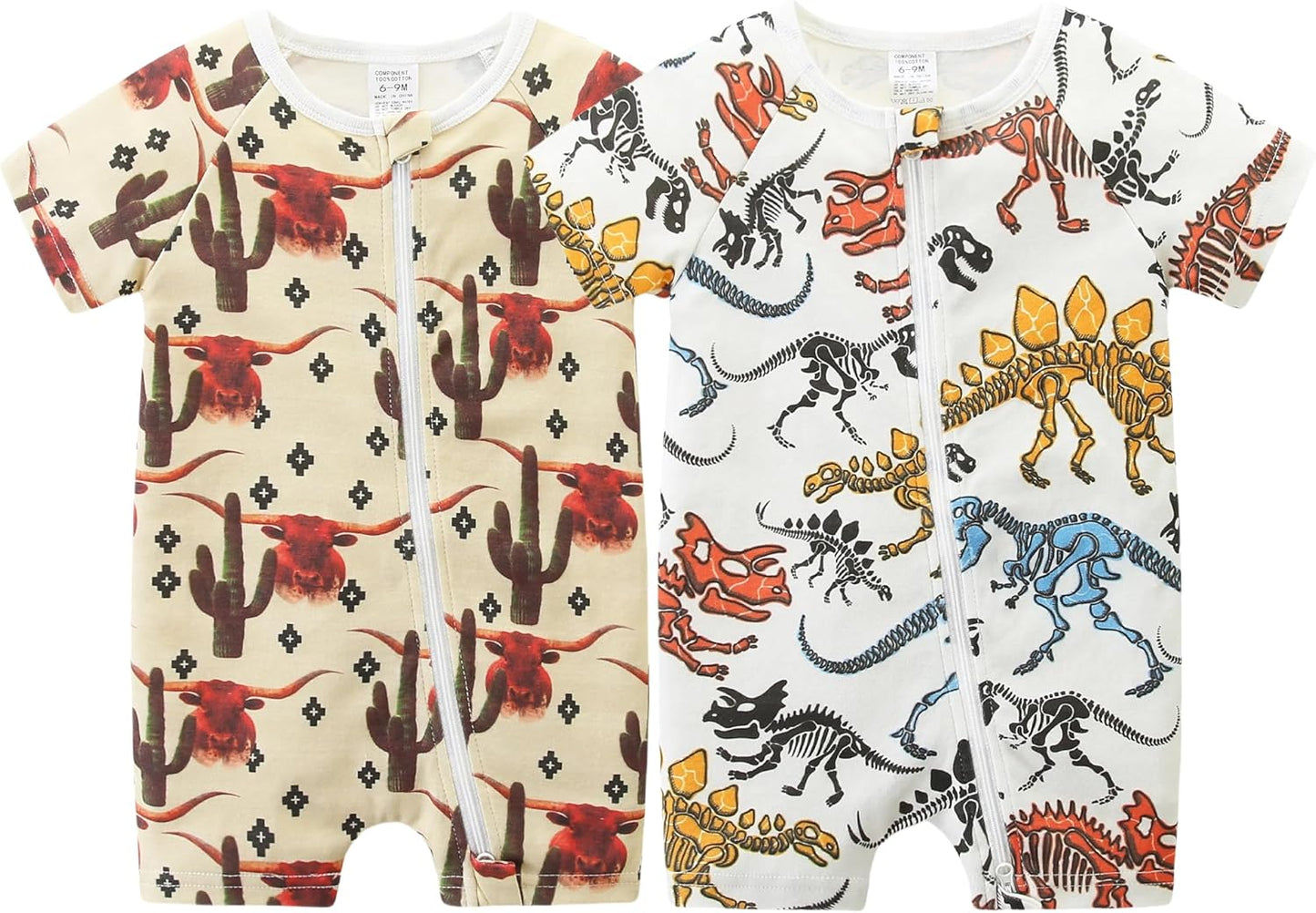 Unisex Summer Trendy 2-Pack Rompers Short Sleeve Zipped Bodysuit Infant Cotton Outfits