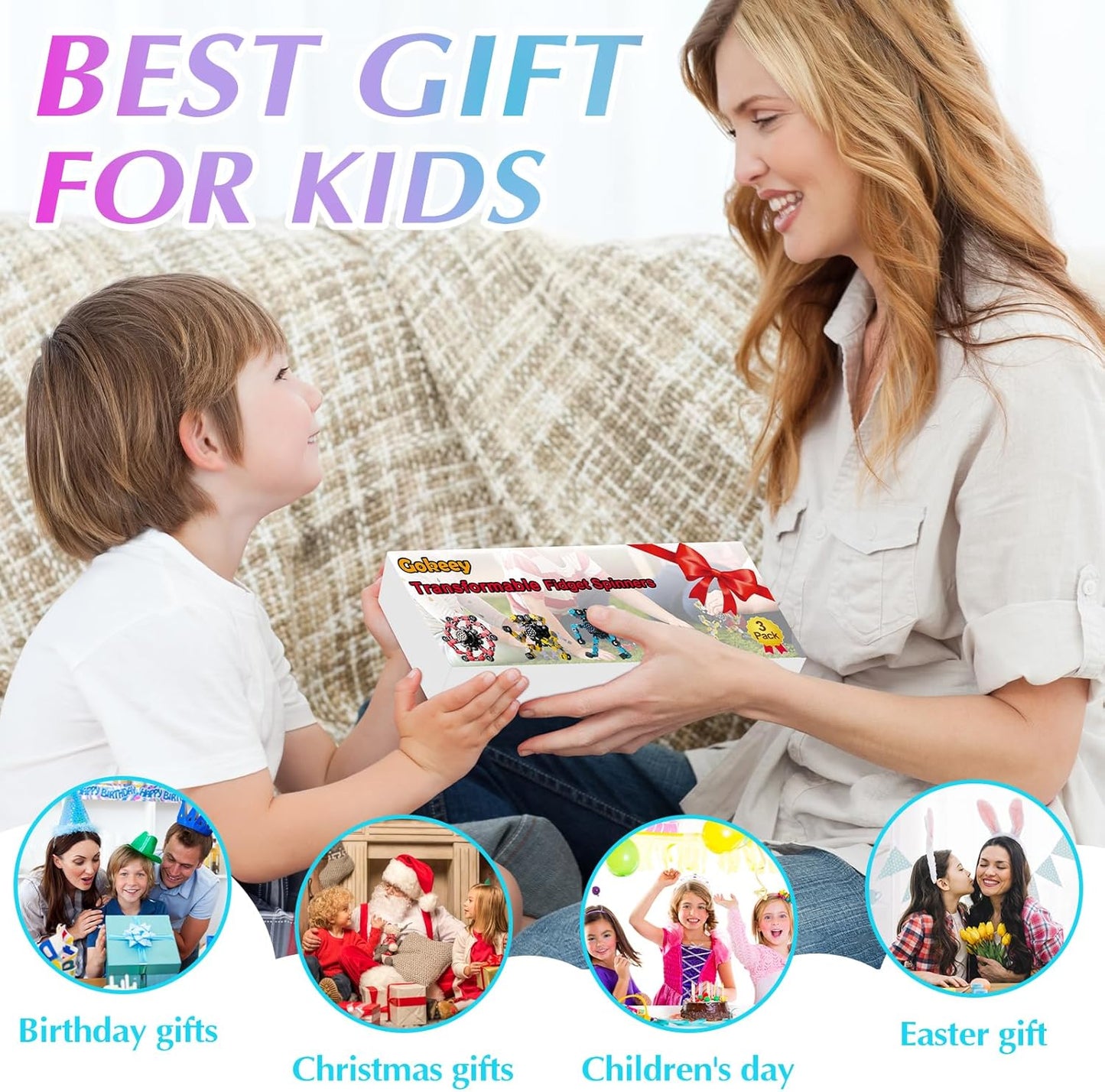 Transformable Fidget Spinners 3 Pcs for Kids and Adults Stress Relief Sensory Toys for Boys and Girls Fingertip Gyros for ADHD Autism for Kids