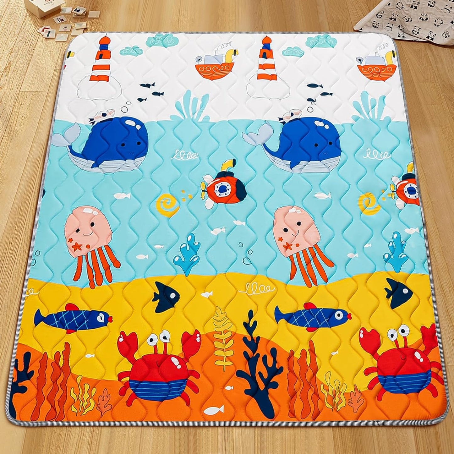 Baby Play Mat - Thicken 71x59 Inch Soft Foam Crawling Mat for Playpen & Floor, Non-Slip Waterproof Playmats for Infants & Toddlers, Portable Foldable & Machine Washable, Ocean World