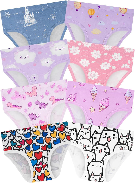 Girls' Underwear,Soft Cotton Tagless Panties for Toddlers' & Little Kids Comfort,Breathable Briefs,8-Pack