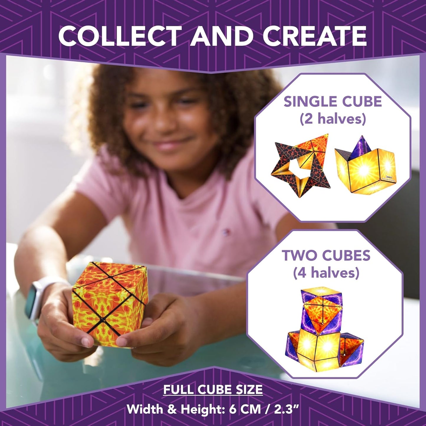 Magnetic Transforming Cube - Shape Shifting Double Creativity Puzzle w/ 96 Rare Earth Magnets - Transforms Into Over 100 Shapes - by Fun in Motion Toys - Creators of Shashibo & Cubendi