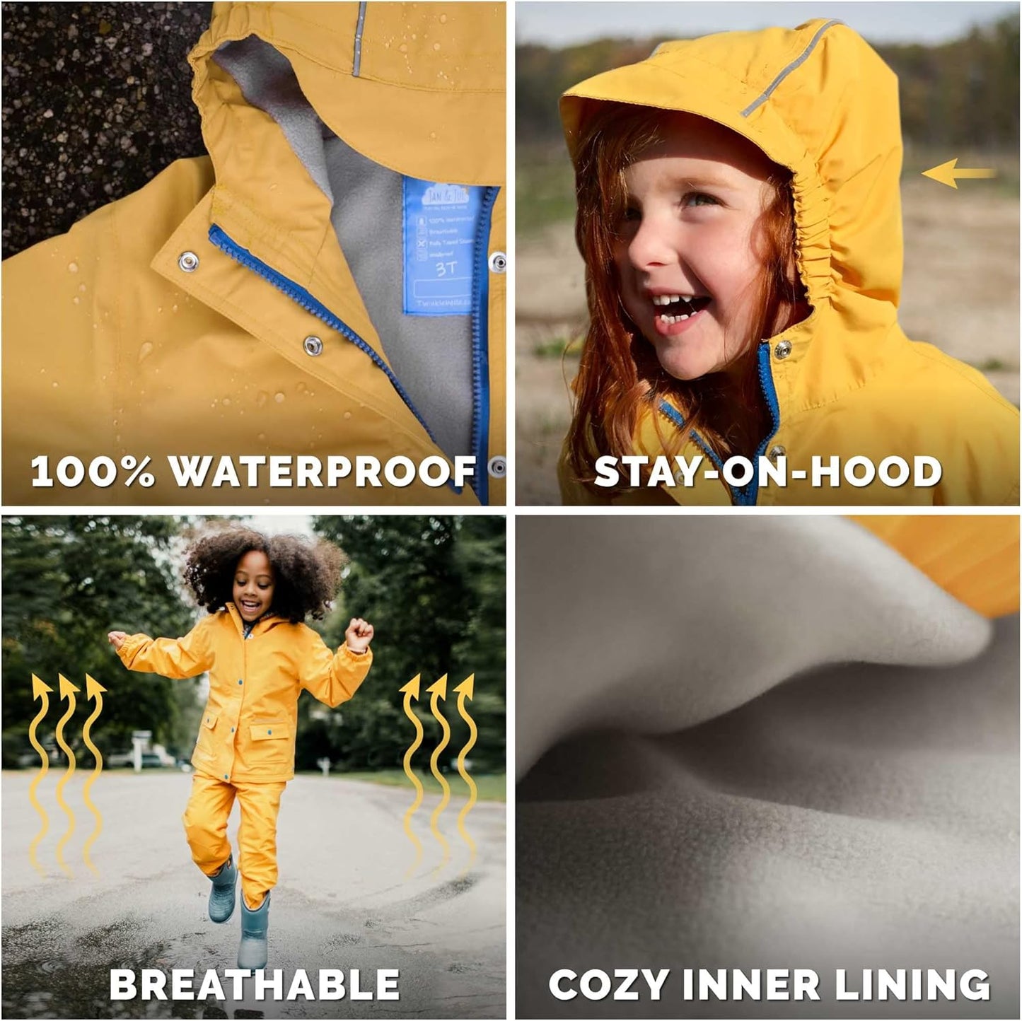 JAN & JUL Waterproof Fleece Lined Rain Jacket, Raincoat for Kids