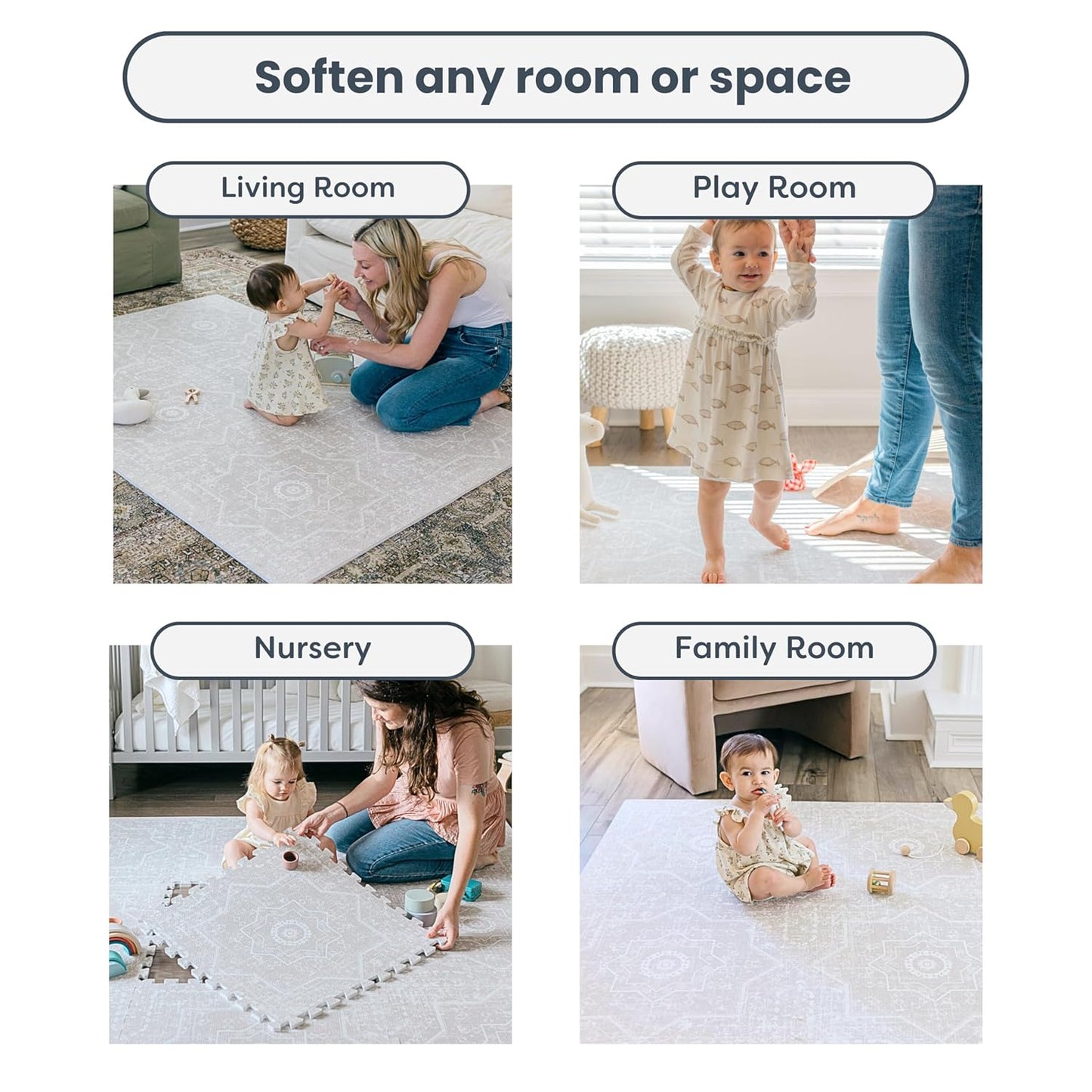 Baby Play Mats for Floor - Layla (6x6ft) - Premium EVA Foam Play Mat for Babies & Toddlers - Perfect for Tummy Time, Crawling, Playroom - Stylish & Comfortable Kids Play Mat