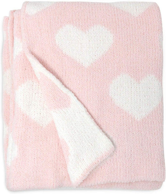 Living Textiles Pink Hearts Chenille Soft Baby Blanket Reversible Premium Cozy Fabric for Best Comfort - for Infant,Toddler,Newborn,Nursery,Girl,Throw,Crib,Stroller,Gift, Pink Hearts 40x30
