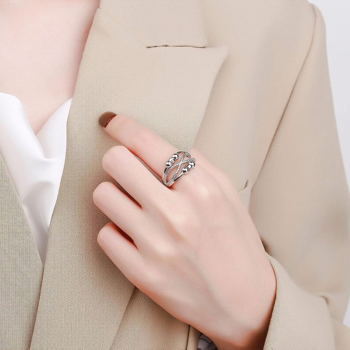 INFUSEU Funny Spinner Fidget Rings for Women Girls Anti Anxiety Stress Worry, Adjustable Size