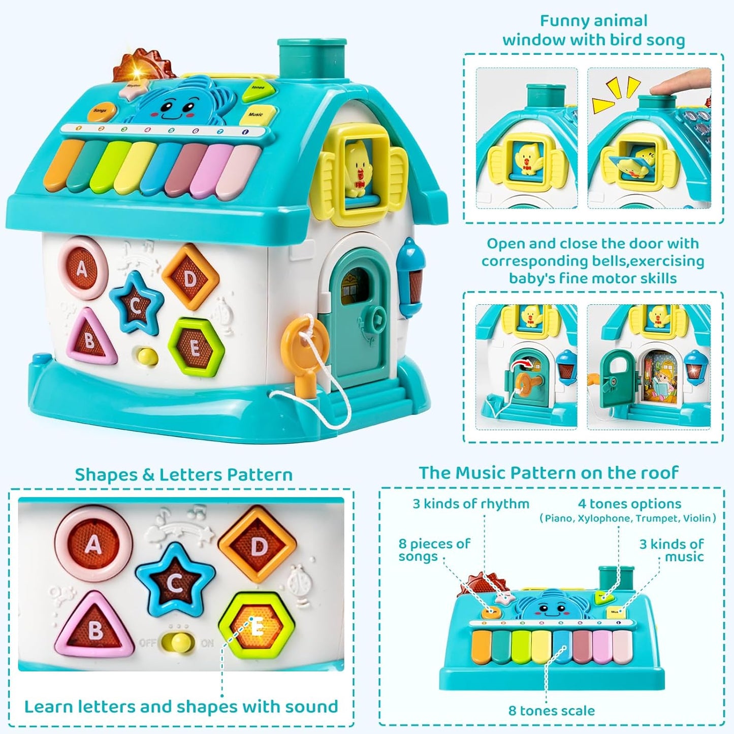 Marstone Baby Toys for 1 Year Old Boy and Girl Gifts: Toddler Toys Age 1-2, 8-in-1 Montessori with Sound Lights Music Clock Telephone and Car, Educational Birthday Gift for Boy 12-18 Months