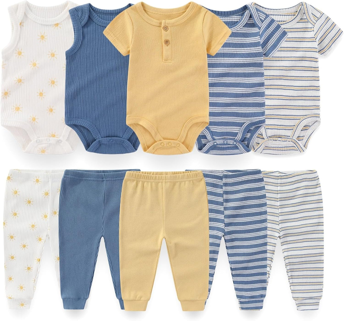 Baby Boy Girl 10 Piece Combined Type Clothing Set Cotton Baby Bodysuits and Pants Set Home Outdoor Infant Clothes