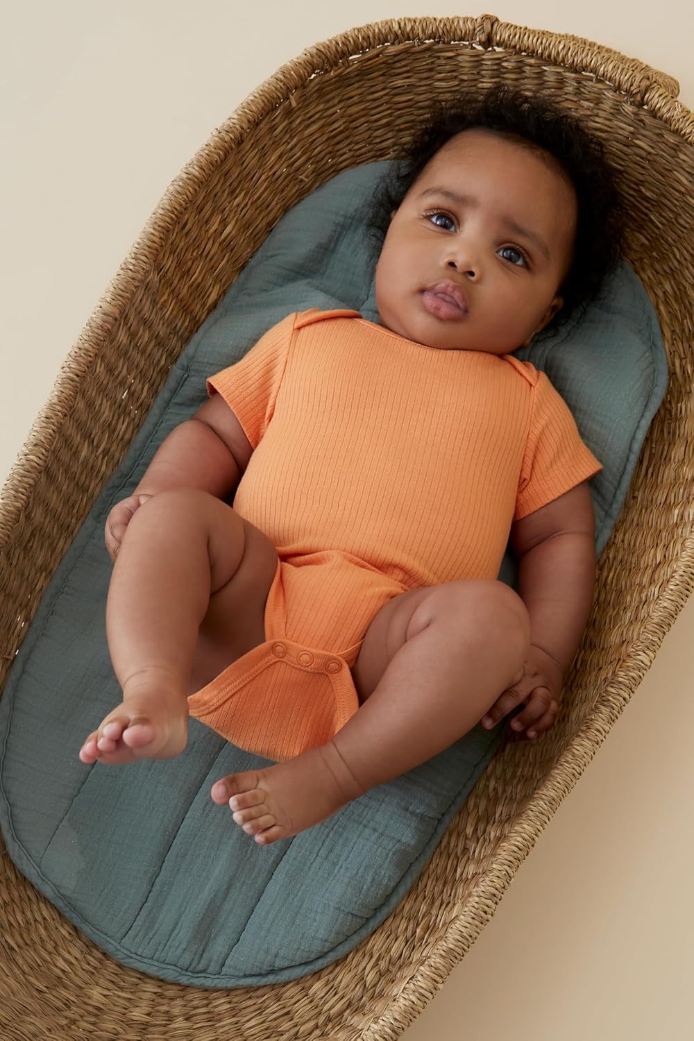 MORI Baby Ribbed Short Sleeve Bodysuit with Envelope Neck and Nickel Free Poppers - Unisex Toddler Romper for Boys and Girls