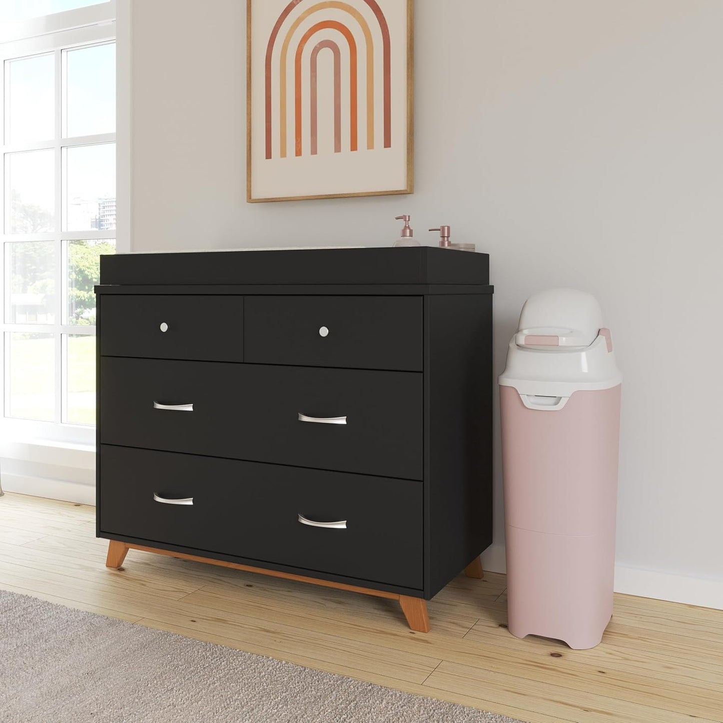 Foundations Tall Diaper Pail with Airtight Lid - Durable & Odorless Diaper Disposal, Large Capacity, Holds up to 60 Newborn Diapers, Refill with Any Bags - Pink