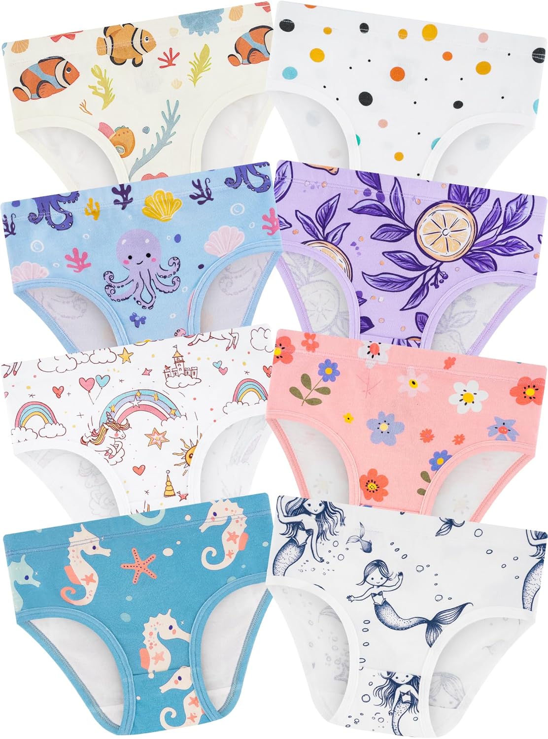 Girls' Underwear,Soft Cotton Tagless Panties for Toddlers' & Little Kids Comfort,Breathable Briefs,8-Pack