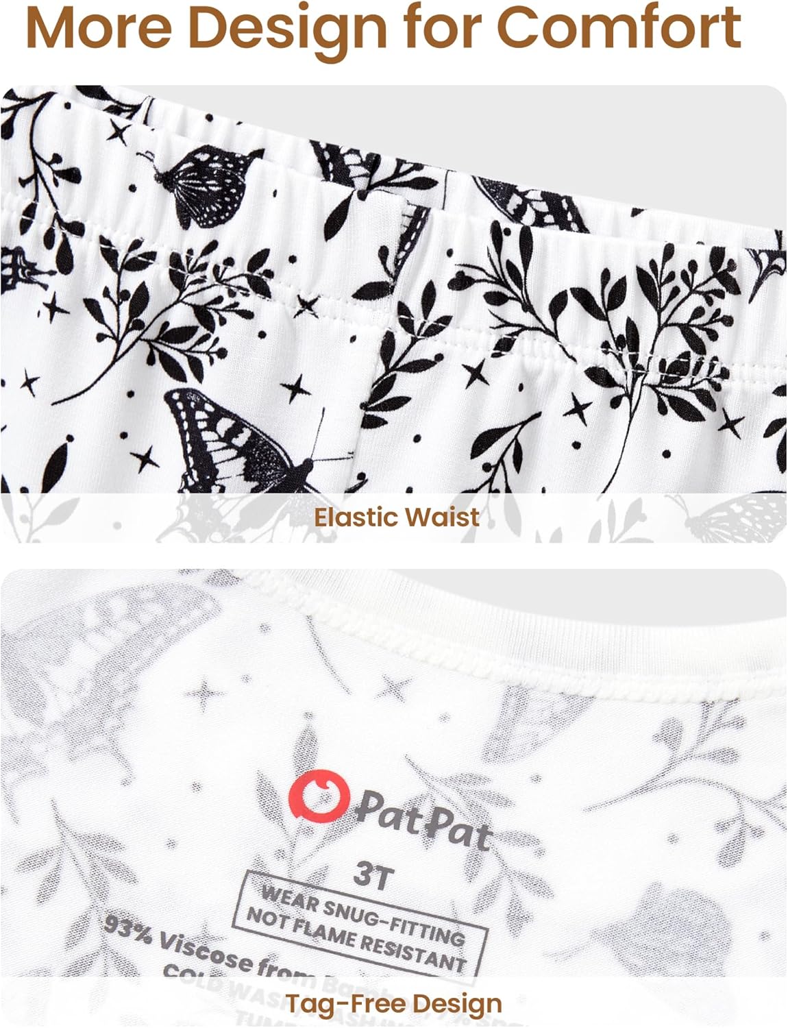 PATPAT Bamboo Viscose Pajama Set for Toddlers with Improved Tensile Strength, Snug Fit Pjs Sleeper for Baby Boys Girls Kids