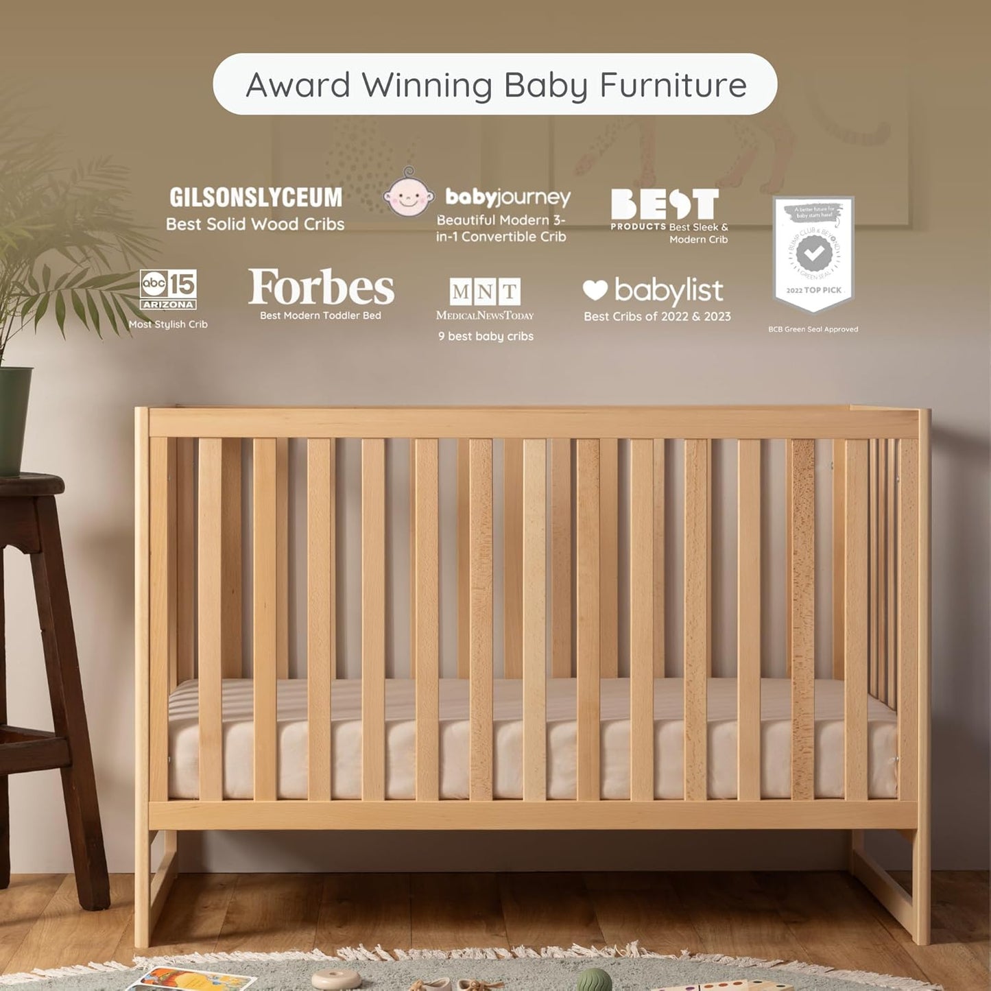 dadada Austin 3-in-1 Convertible Crib to Toddler Bed & Daybed - Made in Italy, GREENGUARD Gold Certified, Baby-Safe Finish, Sustainable Beech Wood, Modern Design, 3 Adjustable Heights (Natural)