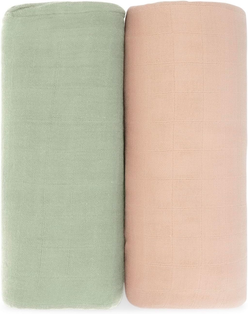 Comfy Cubs Muslin Swaddle Blankets Pack of 2 - 47 x 47 Inch Soft Cotton Baby Blanket Set, Large Multipurpose Wraps for Newborns - Self-Soothing Swaddles for Newborns - Sage & Blush