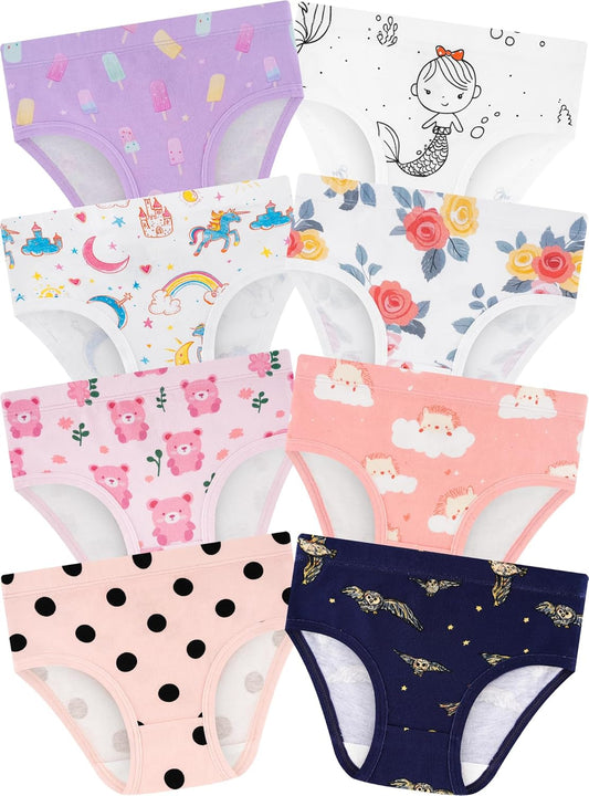 Girls' Underwear,Soft Cotton Tagless Panties for Toddlers' & Little Kids Comfort,Breathable Briefs,8-Pack