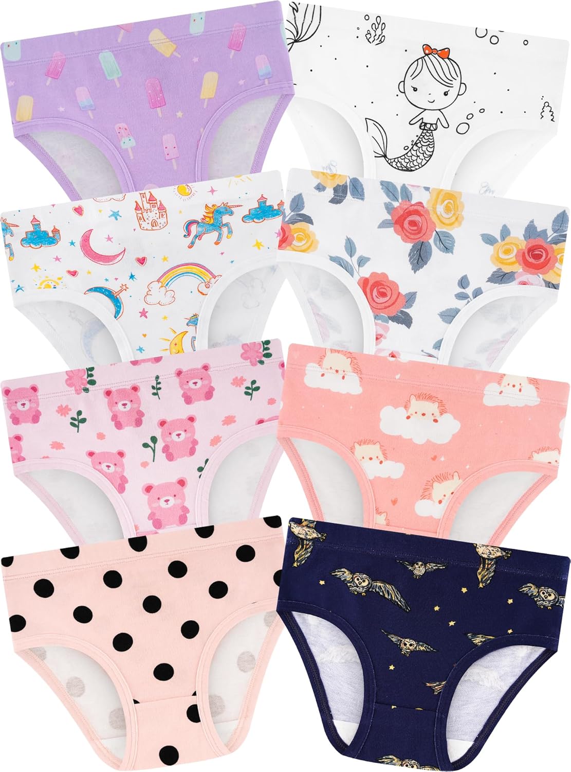 Girls' Underwear,Soft Cotton Tagless Panties for Toddlers' & Little Kids Comfort,Breathable Briefs,8-Pack