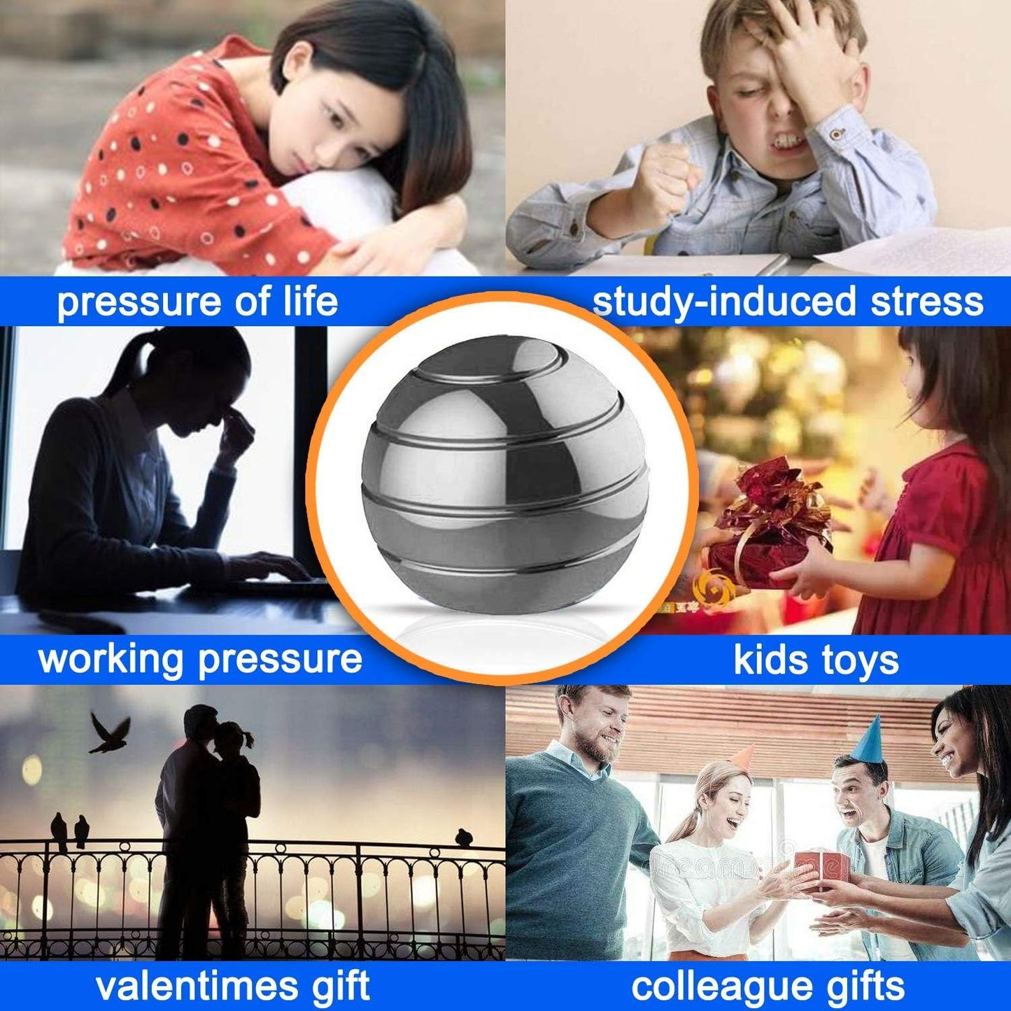 Kinetic Desk Toy,Optical Illusion Metal Fidget Spinning Ball,Office Executive Stress Relief Spinner Toys for Adults & Kids