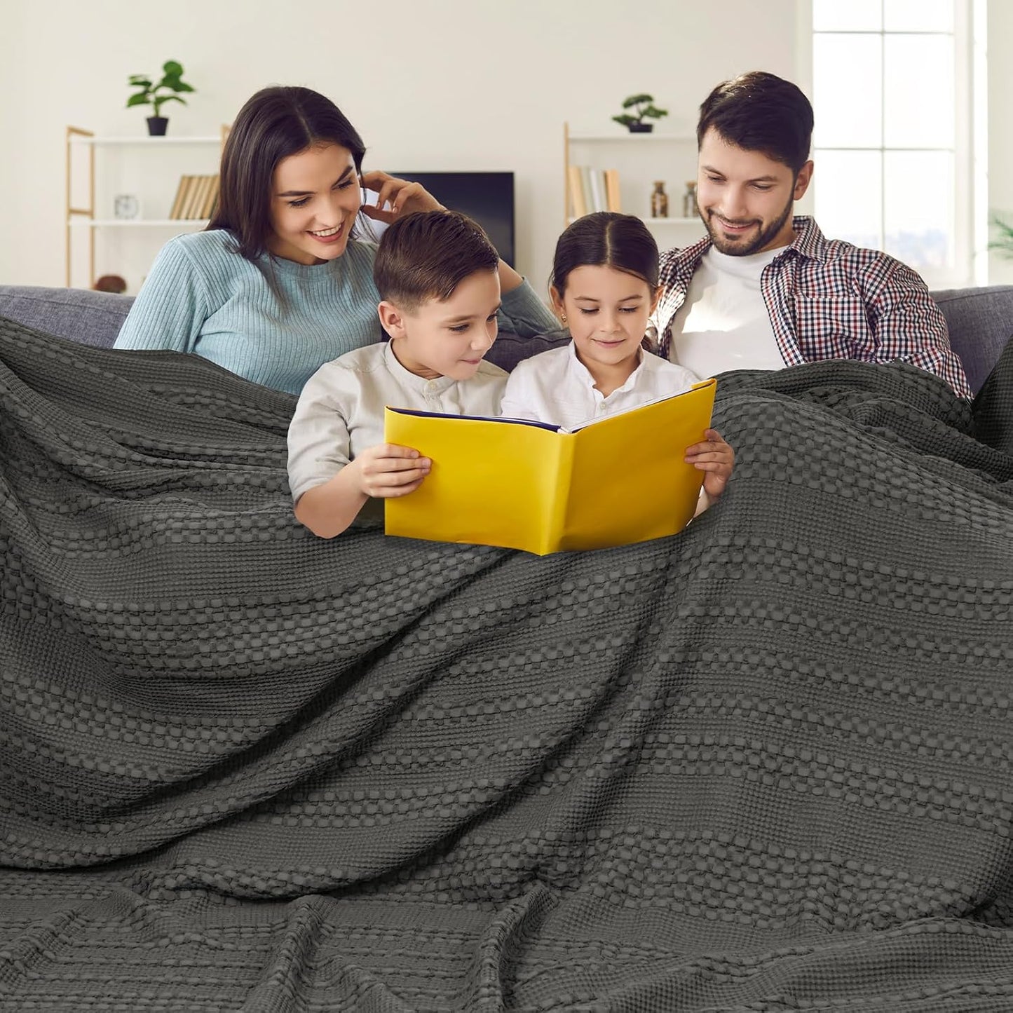 PHF 100% Cotton Waffle Blanket Oversized King 120"x120", Lightweight Breathable Extra Large 10'x10' Summer Blankets for Bed, Giant Big Luxury Aesthetic Woven Bedding for Home Decor, Charcoal Grey