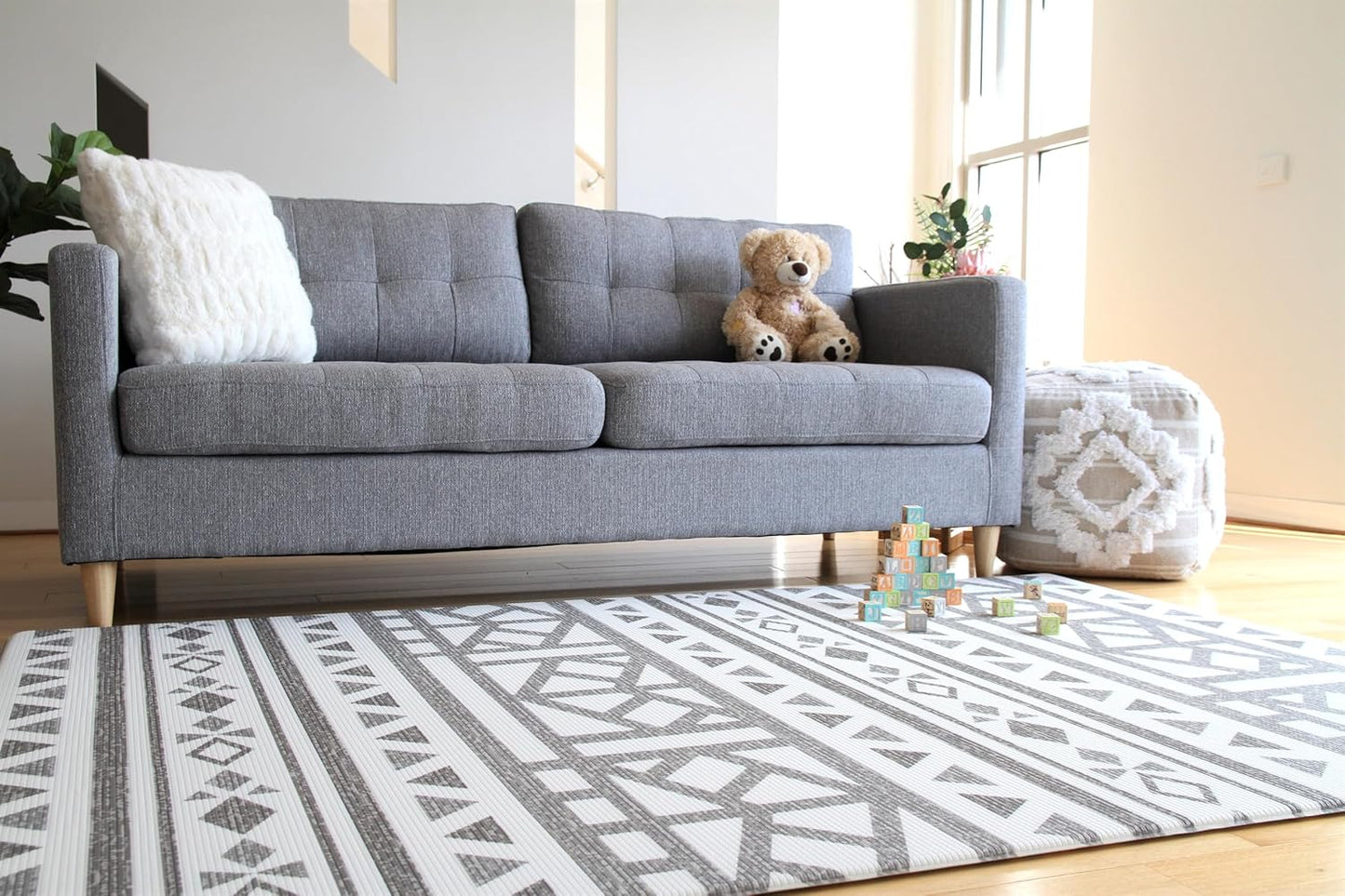 Cushmat Stylish Reversible Foam Play Mat (Large, Tropical Safari - Crystals Char) - Soft, Waterproof, Durable Play mat for Infants, Babies, Toddler, Kids & Grownup - 6.5ft x 4.5ft