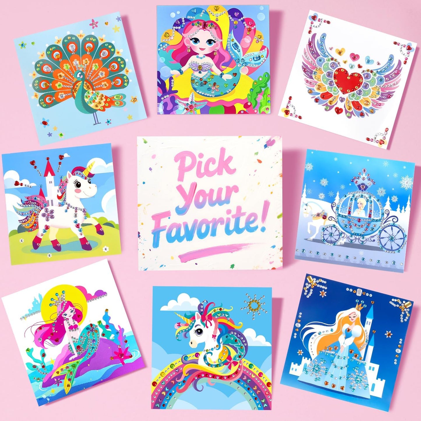 Marlrin Gem Sticker Kit for Kids, 8 Unicorn Princess Themes, Crafts Kits for Girls Ages 4-8, Arts & Crafts Toys, Diamond Art Kits for Kids - Birthday and Christmas Gift for Girls Ages 3, 4, 5, 6, 7, 8
